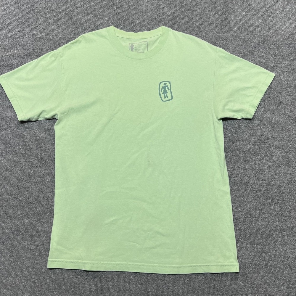 Girl Skateboards Shirt Mens Large Green Logo Graphic Tagless Cotton Tee
